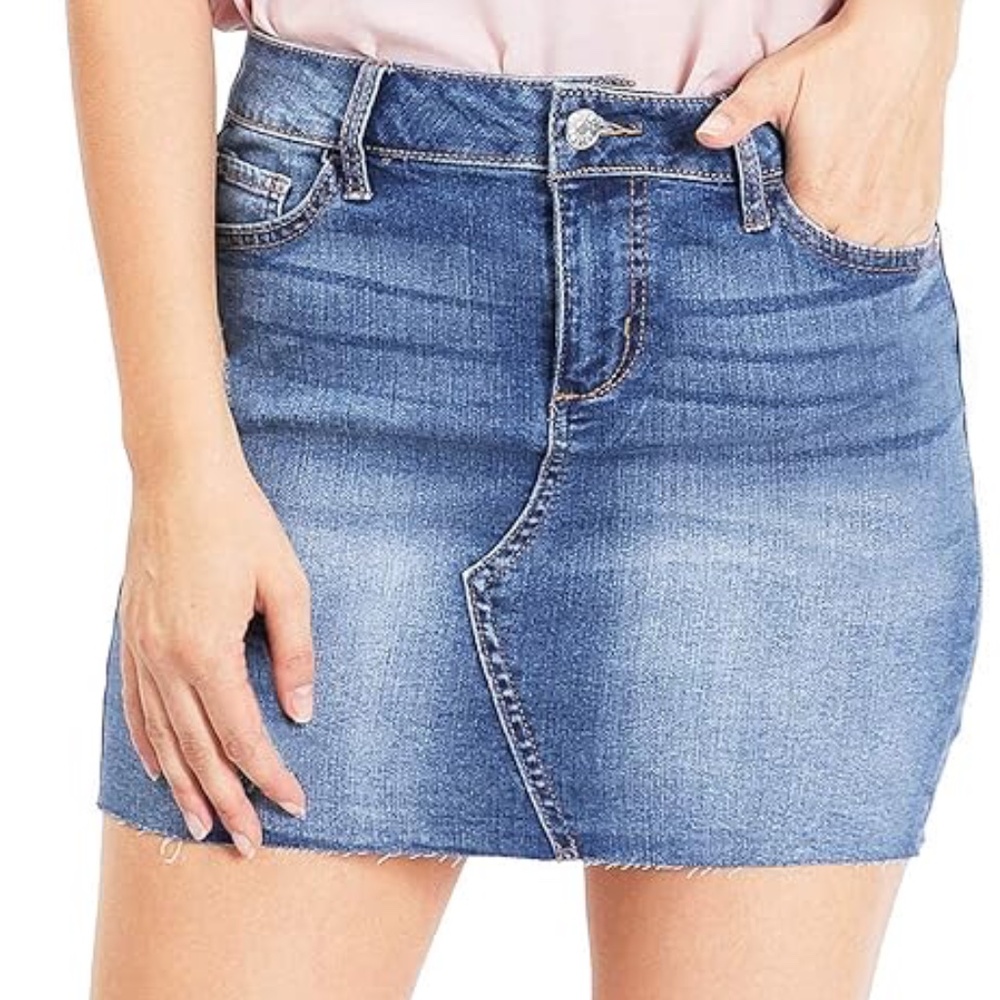 Celebrity Pink Denim Mini Skirt with Frayed Hem/Size 5/Waist 27